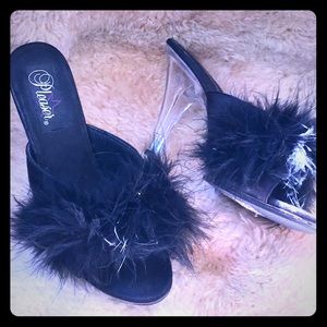 Authentic 🌹Pleaser Black Feather Clear Heels 👠